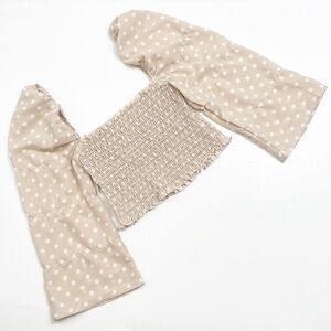 Princess Polly cream polka dot print ruched crop top